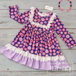 Folklore Flowers Girls 2T Twirl Dress By Pete + Lucy Purple Long Sleeve